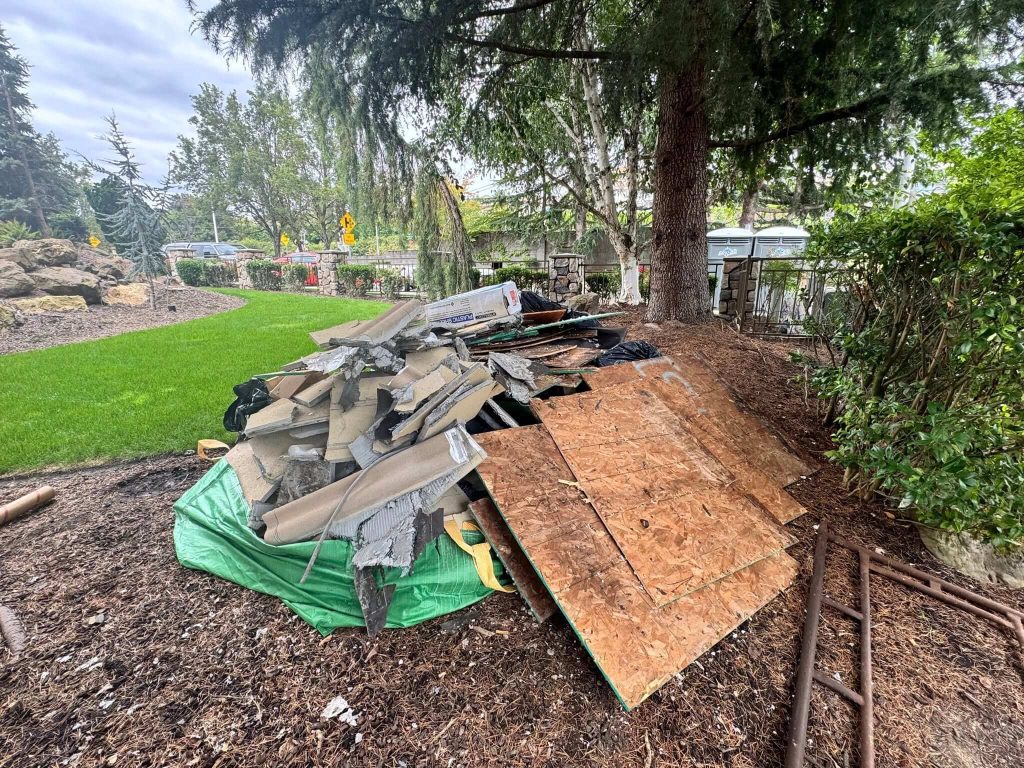 Wood and renovation debris awaiting collection