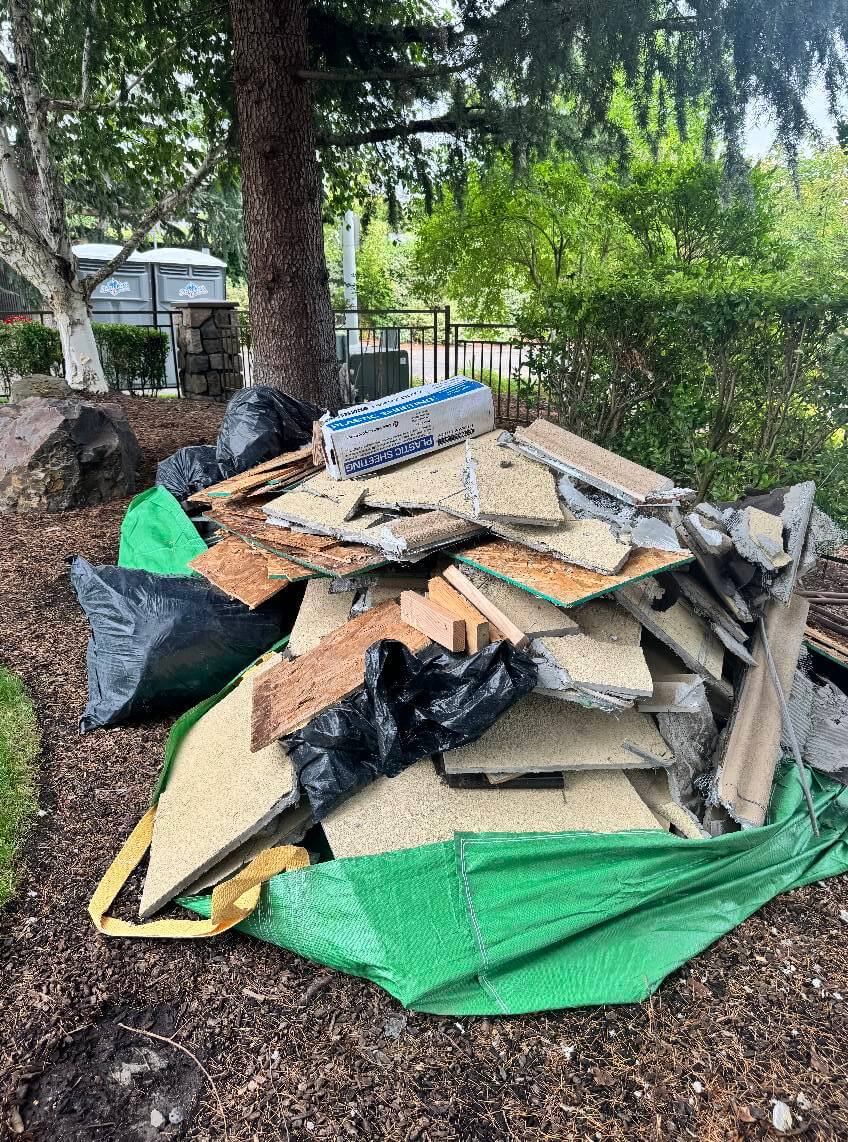 Wood and renovation debris collected for removal